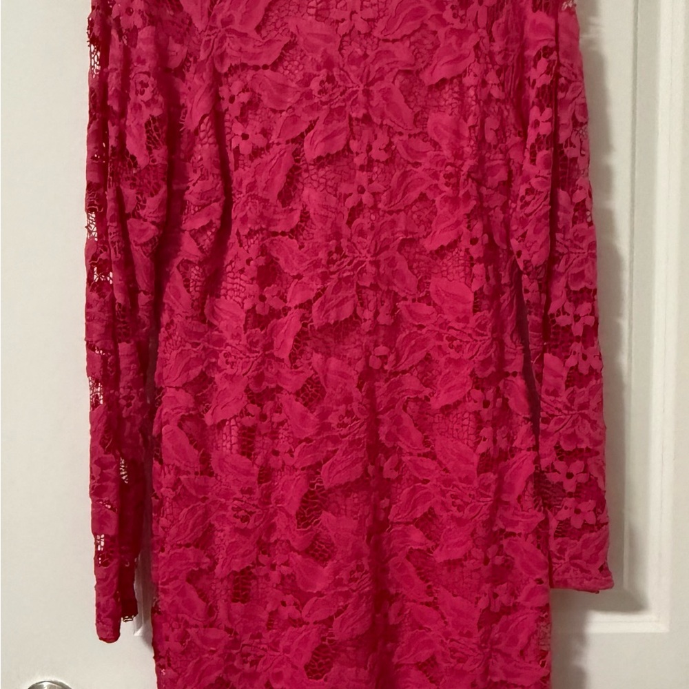 Bisou Bisou Vibrant Pink Lace Long Sleeve Dress